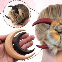 Party Masks Hand-Carved Crescent Hairpin Moon Hair Stick Wooden Barrettes Hairfork Styling Tool For Daily Use Formal Events