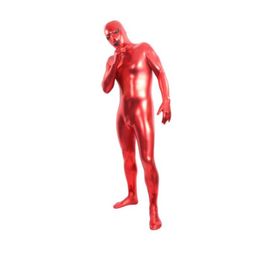 Unisex Fancy Dress Shiny metallic Catsuit Costumes Black Full Hood lycar Spandex Zentai Bodysuit Party club stage costumes open eye and mouth