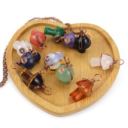 Natural Stone Necklaces Vintage Wire Wrap Carving 2CM Mushroom Pendant Reiki Healing Crystal Tiger Eye Quartz Aventurines Necklace for Women Jewelry