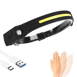 Headlamps COB LED Headlamp Sensor Headlight 350 Lm USB Rechargeable Head Lamp With Built-in Battery Portable Work Light Torch