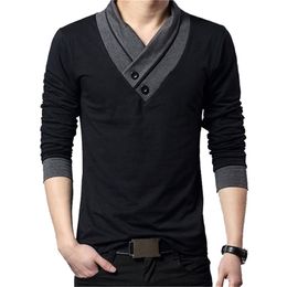 Men's T Shirts Fashion Brand Trend Slim Fit Long Sleeve T Shirt Men Patchwork Collar Tee V-Neck Men T-Shirt Cotton T Shirts Plus Size 5XL 220902