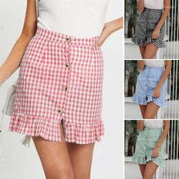 Skirts ASDS-Women's Casual High Waist Plaid Mini Skirt Ruffle A-Line