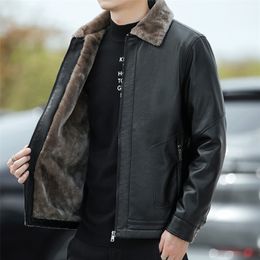 Männer Leder Faux Pelz Kragen Koreanische Jacken Männlich Kurze Jugend Revers Mittleren Alters Business Casual Jacke 220905