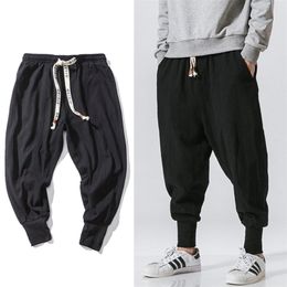 Men's Pants Chinese Style Harem Streetwear Casual Joggers s Cotton Linen Sweatpants Anklelength Trousers M5XL 220905