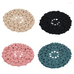 Berets Japanese Style Women Handmade Crochet Beret Solid Colour Hollow Out Sweet Floral Weave Lady Leisure Vintage Hat Dropship