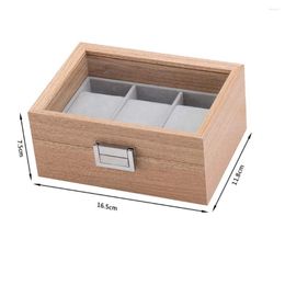 Watch Boxes 3 Slot Box Jewellery Display Case Wooden Storage Organiser For Men And Women With Glass Top