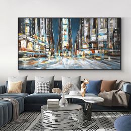 Canvas Painting Wall Art Posters And Prints Abstract Nightscape Building Wall Artworks Pictures For Living Room Decoration