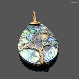 Pendant Necklaces In 2022 Hand Woven Tree Of Life Abalone Shell Necklace 52mm Water Drop Shape Fashion Women's Jewelry