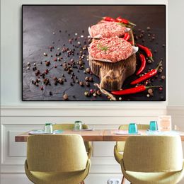 Canvas Painting Grains Spices Cooking Chil Food Meat Kitchen Scandinavian Posters and Print Wall Art Picture Living Room