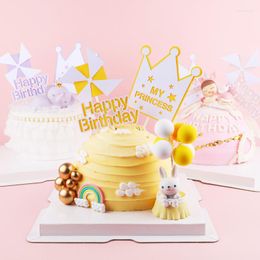 Festive Supplies Happy Birthday Cake Topper Girls Boys Party Decoration Windmill Princess Crown Baby Shower Dessert Decor