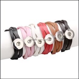 Charm Bracelets 7 Colours Snap Button Bracelet Woven Braided Pu Leather 18Mm Women Punk Jewellery Drop Delivery 2021 Bracelets Dhseller20 Dhcrb