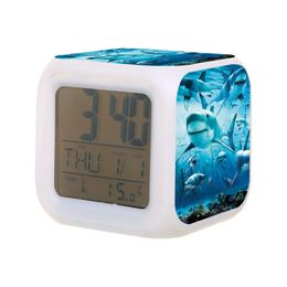 Desk Table Clocks Kids Alarm Clock Shark Digital With Thermometer Function 7Color Night Light For Boys Girls Women Men Drop D Mxhome Amw2E