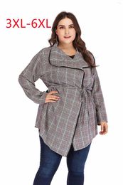 Outerwear 2022 Ladies Spring Autumn Plus Size Tops For Women Large Jacket Long Sleeve Lattice V-neck Coat 3XL 4XL 5XL 6XL