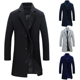 Men's Wool Blends Thickened mens Coats and Jacket Winter Warm Solid Colour Woollen Trench Slim Long Coat Outwear Overcoat Men Jackets 220905