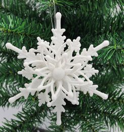 Christmas Decorations 5Pcs 12cm Big Pendant 3D Snowflake White Plastic Glitter Xmas Tree Hanging Ornaments Home Decor