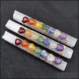 Other Irregar Gypsum Decorative Components Seven Chakra Reiki Healing Heart Charms Natural Stones Amet Crystal Meditation For Men Wom Dhwug