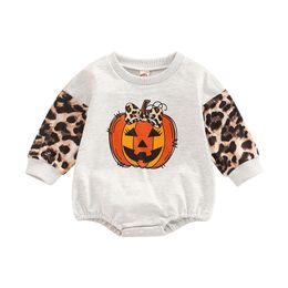 Rompers 0712 Lioraitiin 018M Infant Baby Girls Halloween Bodysuit Pumpkin Leopard Print Long Sleeve Jumpsuits 220919