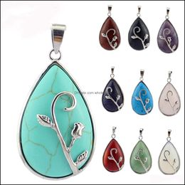 Pendant Necklaces Natural Healing Crystals Rose Water Drop Pendant Necklaces Reiki Quartz Gemstone Jewellery For Womens Girls Delivery Dhqtn