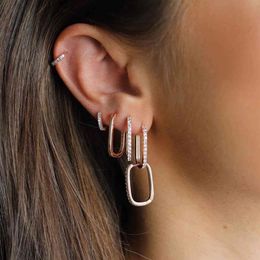 sterling silver clip hoop earrings NZ - 925 sterling silver paper clip huggie hoop earring geometric rectangle hoop minimal delicate 925 jewelry 210323240Y
