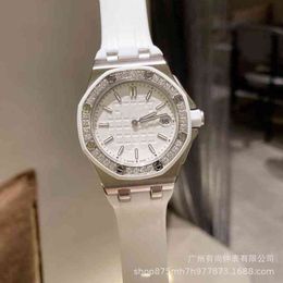 Luxury Mens Mechanical Watch es Roya1 0ak Womens Blue Mirror Diamond Ring Rubber Band Swiss es Brand Wristwatch Z0PG