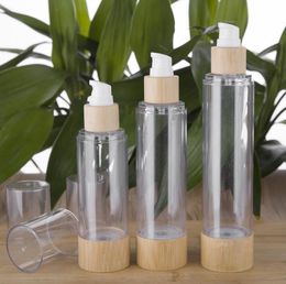 Bamboo Bottle Empty Plastic Cosmetic Sample Containers Emulsion Lotion Bamboo Vacuum Airless Pump Bottles 30ml 50ml 80ml