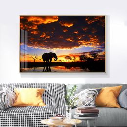 Canvas Painting Black Africa Elephants Clouds Wild Animals Art Posters and Prints Cuadros Wall Art Pictures For Living Room Dec