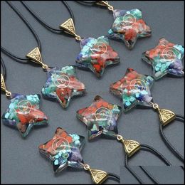 Pendant Necklaces Star Pendant 7 Chakras Orgonite Stone Necklace Five Points Shape Healing Energy Natural Orgone Crystal Pendum Lucky Dhz29