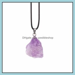 Pendant Necklaces Top Square Natural Irregar Shape Gemstone Rose Quartz Healing Crystal Stone Pendant Unisex Necklace Dr Dhseller2010 Dhc7S