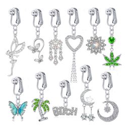 Non Piercing Belly Button Rings CZ Body Clip on Jewellery Fake Dangle Navel Ring for Women and Girls