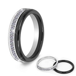 platinum emerald ring NZ - 2pcs Set Classic Black Ceramic Ring Beautiful Scratch Proof Healthy Material Jewelry For Women With Bling Crystal Fashion Ring278V