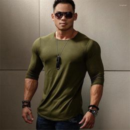 Men's T Shirts Blank Solid Colour Fitness T-shirt Men's Long Pure Cotton Breathable Sports Autumn And Winter Fashion Trend Slim Sleeves