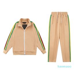 2022 Mens tracksuits activewear tops and pants straight casual suits green blue khaki solid multicolor striped upholstery trend high street wild joggers suits