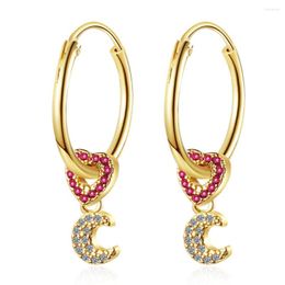 Hoop Earrings Fashion 925 Sterling Silver Inlaid Zircon Love Moon Ins Style Jewellery For Women'S Party Engagement Gifts