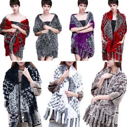 Real Rex Rabbit Fur Shawl Cape Women Warm Poncho With Pocket Hollow out woven