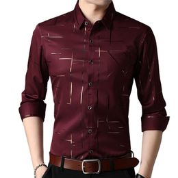 Men's Polos Slim Men Shirt Dress Long Sleeve Turn Down Collar Stripes Single-breasted Polo Business Shirt Top 220902