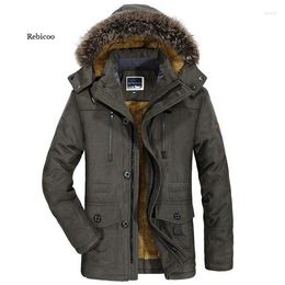 Herrenjacken Herrenpelzkragen Windschutz Parkas Winter Militors Modejacke Männer dicker lässiger Outwear 6xl Velvet warmer Mantel