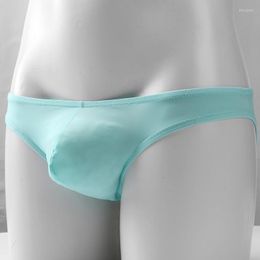 Underpants Men Underwear Breathable Ice Cool Silk Low Waist Stretch Briefs U Convex Translucent Quick Dry Fashion Male Panties I88