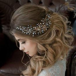 Headbands Gold Crystal Pearl Headband For Weddings Bride Headpiece Ivory Hair Vine Beads Hairband Wedding Hairpiece Bridesma Yydhhome Amy0R