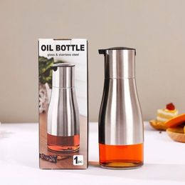 Kitchen Tools Functional Olive Oil Bottle Soy Sauce Cooking Utensils Vinegar Seasoning Storage Can Glass Bottom 304 Stainless Steel Body SN6773