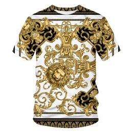 Men's T Shirts latest Baroque t shirt for men/women summer oversized T-shirt 3d Lion head crown print printed round neck short sleeve 220905