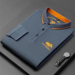 Men's Polos Quality 100% cotton men's Polo Shirt highend brand fashion designer embroidery Tshirt long sleeve Lapel casual wear 220905