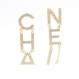 18K Gold Plated Luxury Brand Charm Designer Letters C Stud Geometric Famous Women Crystal Rhinestone Earrings Wedding Party Jewerlry