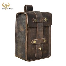 Waist Bags Vintage Crazy Horse Leather Male Gift Small Summer Pouch Design Cigarette Case 6" Phone Pouch Travel Fanny Waist Belt Bag 1607 220905