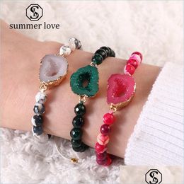 Beaded Strands New 6Mm Nature Stone Agate Beads Bracelet With Thanks Card For Women Adjustable Resin Druzy Handmade Braide Mjfashion Dhway