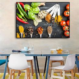 Painting Vegetables Grains Spices Spoon Kitchen Food Canvas Painting Cuadros Posters and Prints Wall Art Picture Living Room Home Decor