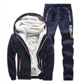 Men's Tracksuits Men's Winter Warm Mens Track Suit Set Fleece Lined Hoodie And Sweatpant Thicken Tracksuit Homme Hooded Jacket Outfits