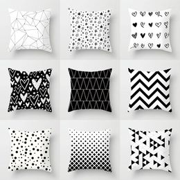 Pillow 45x45cm Love Shape Dot Black Stripes Geometric Print Pillows Case Polyester Sofa Seat/Back Cover Pillowcase Home Decor