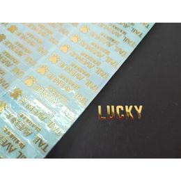 Adhesive Stickers 50PCS 50x10mm metal transfer sticker name paste 3D sticker can Customise any text gold silver easy tear easy paste glue 220902