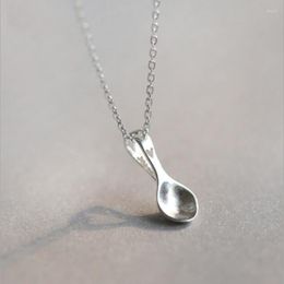 Pendant Necklaces Chinese Style Cute Little Spoon Love Hollow Silver Plated Jewelry Female Clavicle Chain XL223