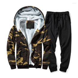 Men's Tracksuits Men's Sports Long-sleeved Trousers Suit Casual Large Size Loose Camouflage Jacket Plus Velvet Thickened Two-piece Male